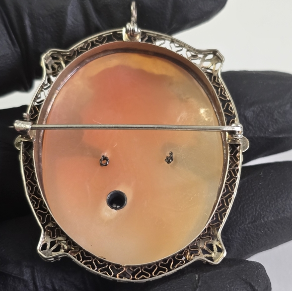 Antique Cameo 14K Gold Diamond Pendant Brooch - Picture 13 of 16